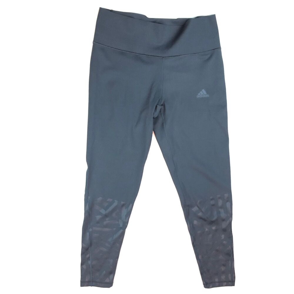 adidas Climalite Ultimate High Rise Embossed Long Training Tights Gray Medium T5